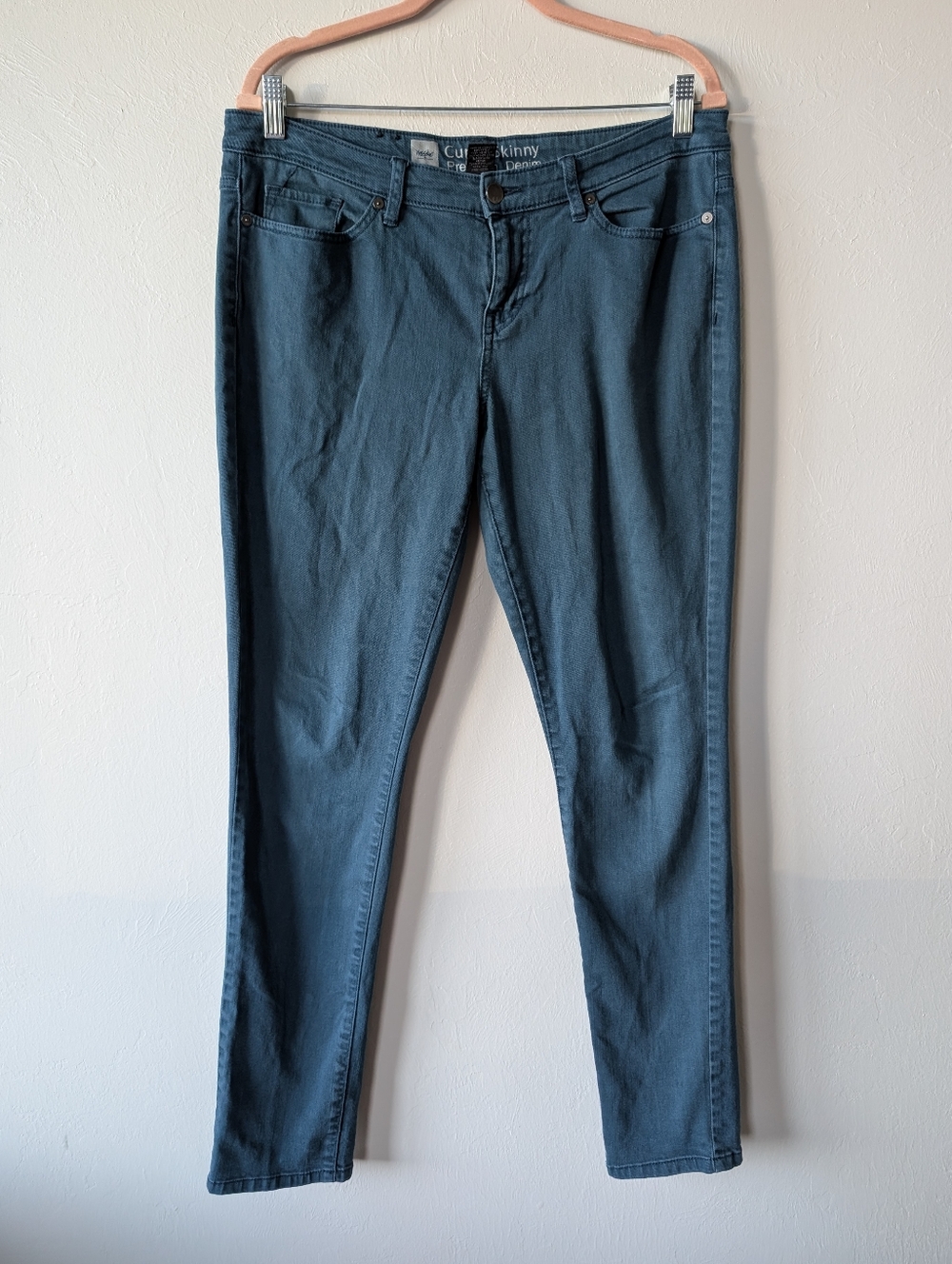 Mossimo Curvy Skinny Premium Denim Teal Jeans Size 10 Fit 4 Tall Mid Rise